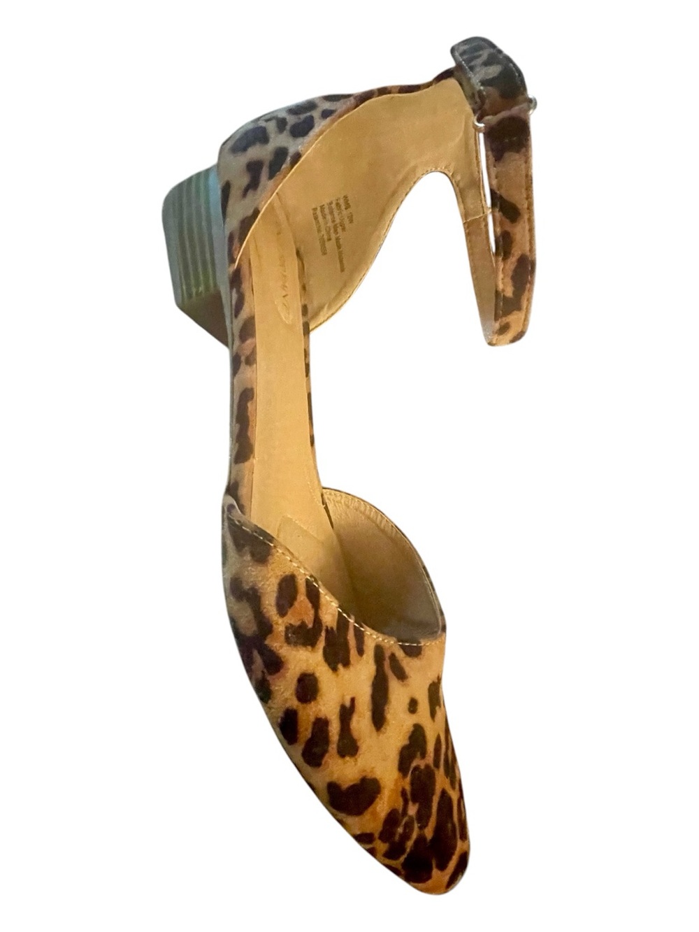 Women’s Leopard Print Ankle Strap Pointed-Toe Pumps Low Heel 12W - Picture 4 of 8